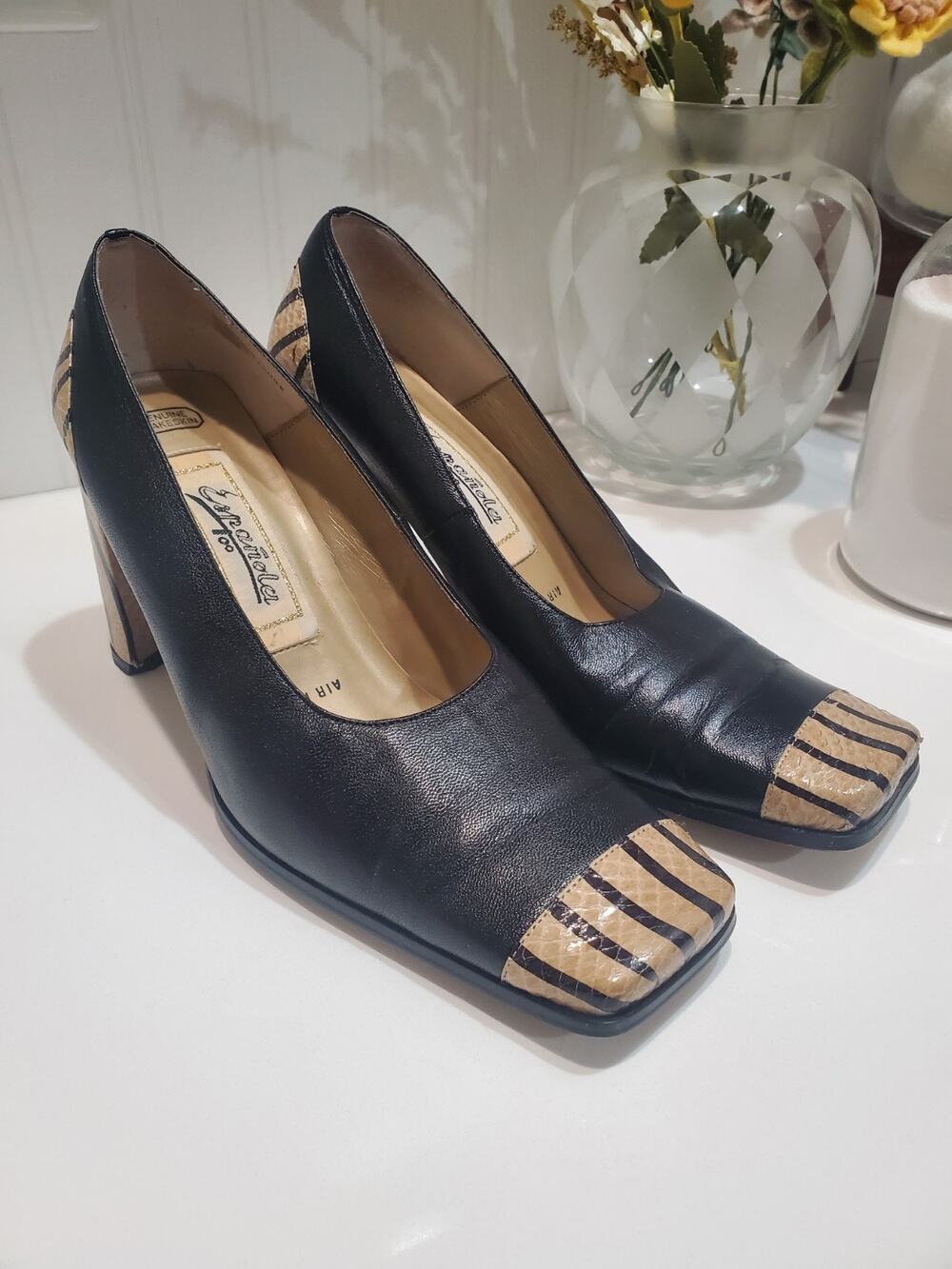 Española Snake Skin Square Heels Size 7